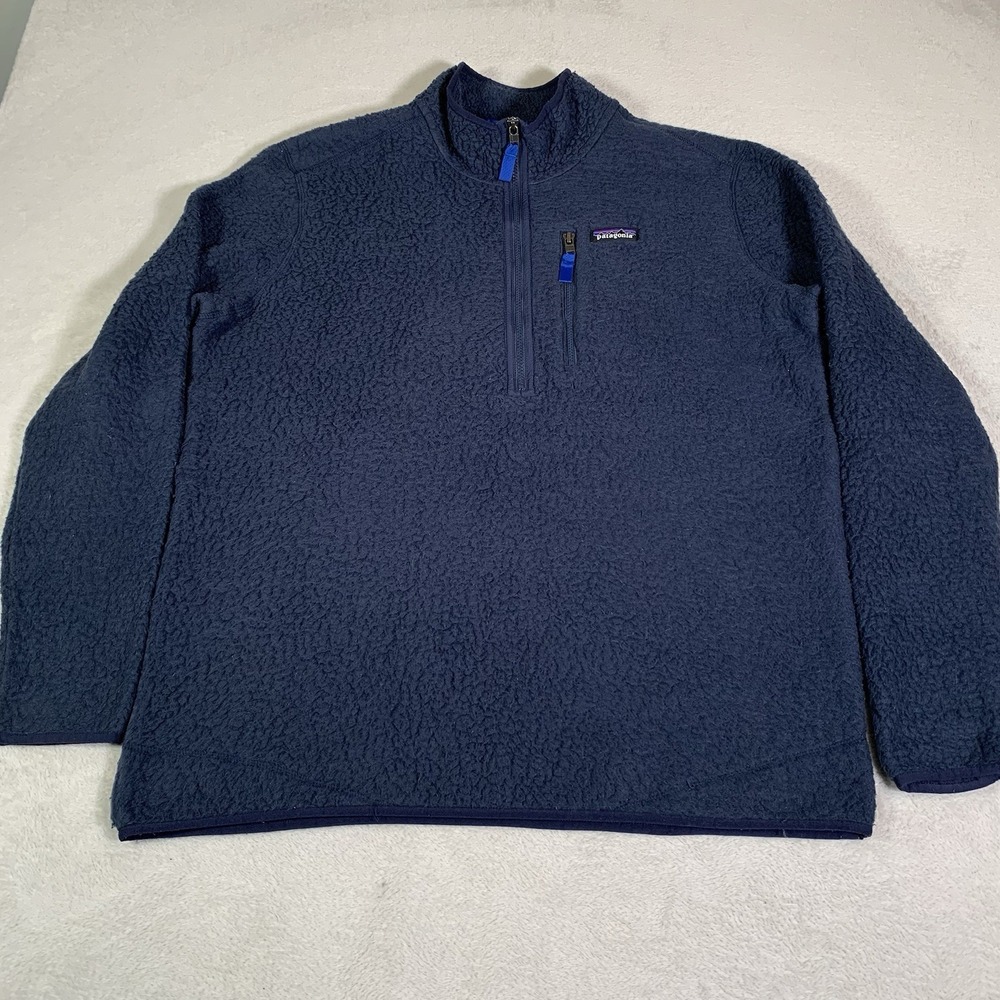 Patagonia Retro Pile Sweatshirt Mens XL 1/4 Zip Pullover Fleece Navy Blue Y2K
